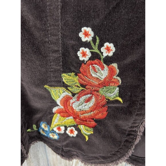 Vtg KIKIT JEANS XL Brown Corduroy Floral Embroidered Blazer Jacket Y2k Boho Chic - Picture 3 of 11